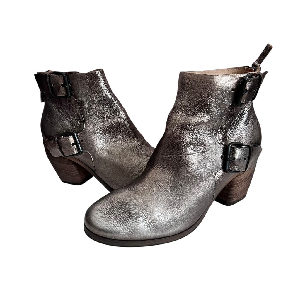 Marsell Metallic Leather Buckle Stacked Heel Ankle Western Boots 40 EU